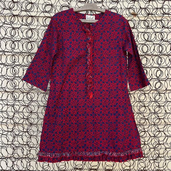 60s Coffee Break R Miss Elaine Mod Red Blue Floral Mini Dress Ditzy Daisy MEDIUM - Picture 1 of 9